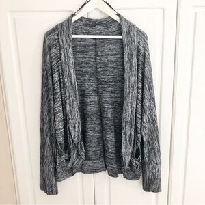 MXM 1X Gray Open Front Cardigan Sweater Heather Space-dye Variegated Soft Cocoon